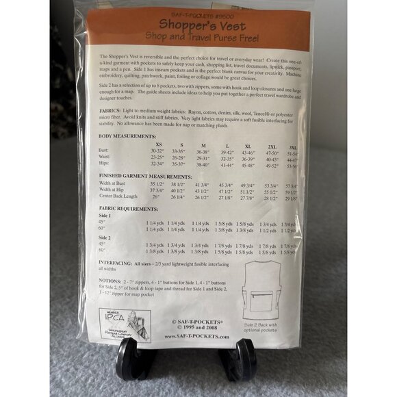 SAF-T-Pockets Shoppers Vest Sewing Pattern #9500 Size XSmall Small Medium 3XL 20 - Picture 4 of 6